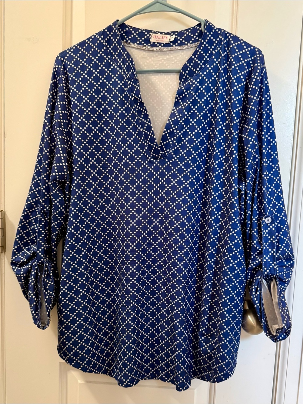 Halife Royal Blue Diamond-Print V-Neck Tunic